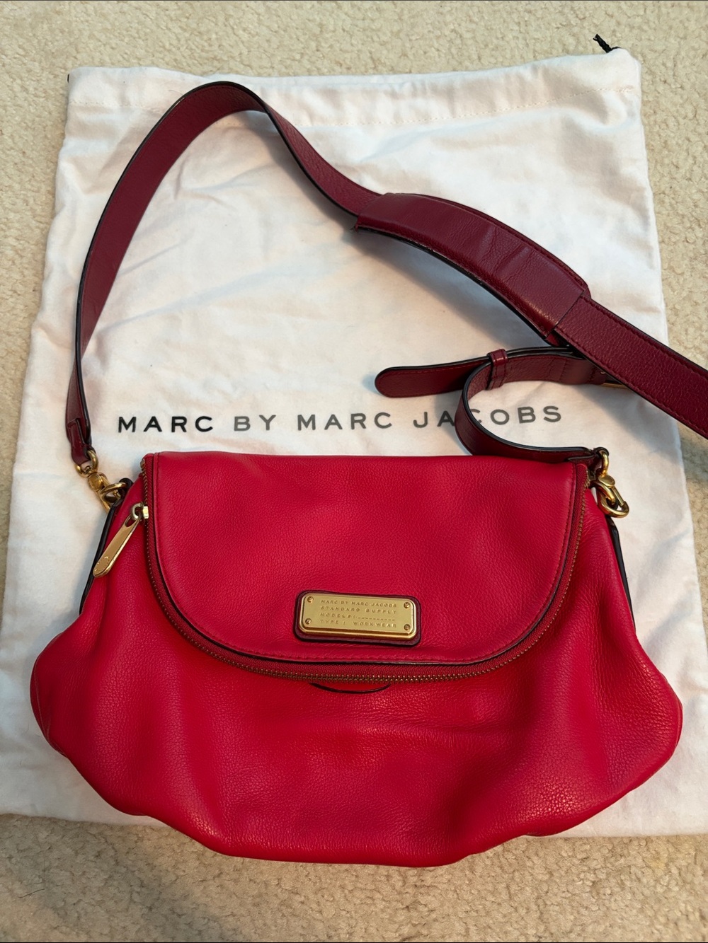 Marc by Marc Jacobs Bright Red Pebbled Leather Crossbody Purse